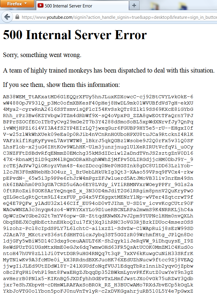 Youtube - internal server error Youtube - internal server error